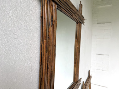 Duo de grands miroirs vintage en bambou, années 70, vue 14