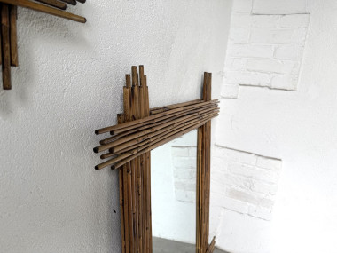 Duo de grands miroirs vintage en bambou, années 70, vue 16
