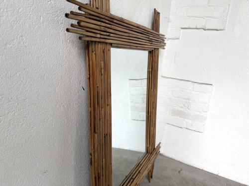 Duo de grands miroirs vintage en bambou, années 70, vue 17