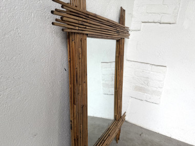 Duo de grands miroirs vintage en bambou, années 70, vue 17