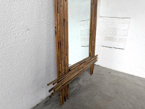 Duo de grands miroirs vintage en bambou, années 70, vue 18