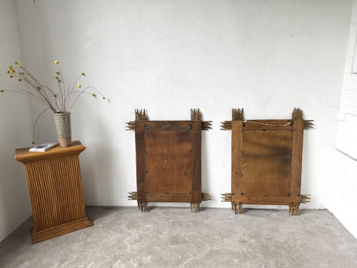 Duo de grands miroirs vintage en bambou, années 70, vue 22