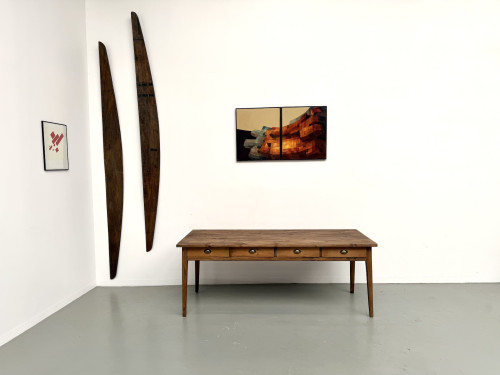 Ancienne table d'école à 8 tiroirs, vue 2