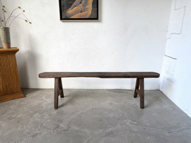 Banc ancien en chêne massif, circa 1900, vue 2