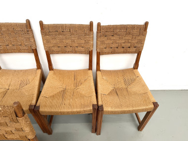 Série de dix chaises en orme massif, corde et paille, vue 7