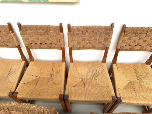 Série de dix chaises en orme massif, corde et paille, vue 8