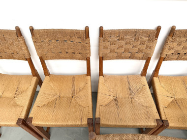 Série de dix chaises en orme massif, corde et paille, vue 10