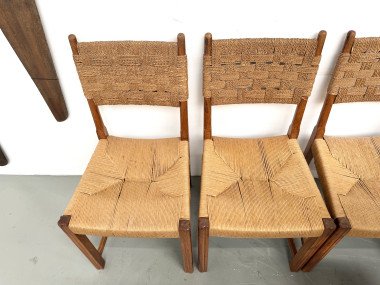 Série de dix chaises en orme massif, corde et paille, vue 11