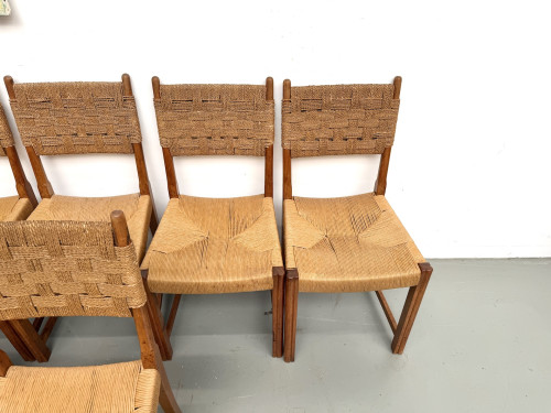 Série de dix chaises en orme massif, corde et paille, vue 16