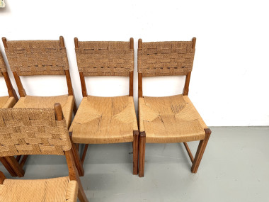 Série de dix chaises en orme massif, corde et paille, vue 16