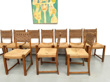 Série de dix chaises en orme massif, corde et paille, vue 19