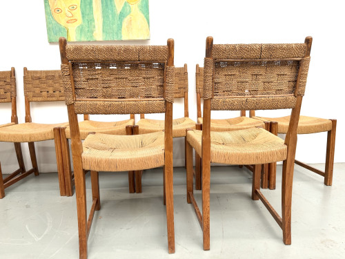 Série de dix chaises en orme massif, corde et paille, vue 21