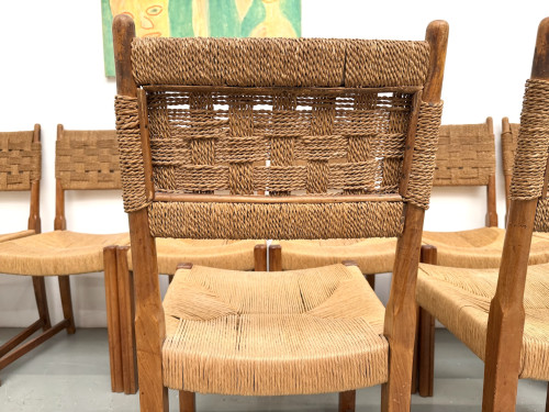 Série de dix chaises en orme massif, corde et paille, vue 22