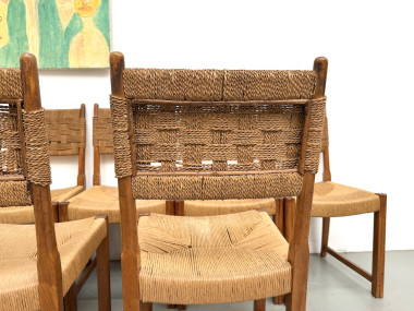 Série de dix chaises en orme massif, corde et paille, vue 23