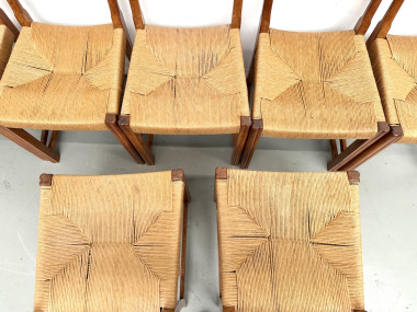 Série de dix chaises en orme massif, corde et paille, vue 24