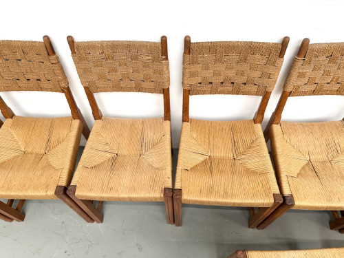 Série de dix chaises en orme massif, corde et paille, vue 25