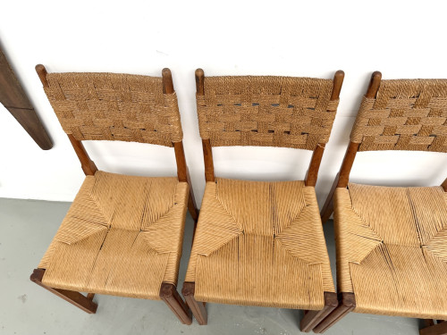 Série de dix chaises en orme massif, corde et paille, vue 26