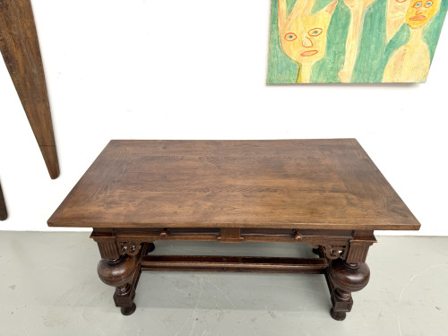 Bureau néo-Renaissance en chêne massif, circa 1900, vue 4