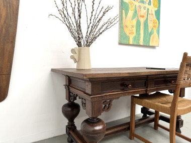 Bureau néo-Renaissance en chêne massif, circa 1900, vue 8