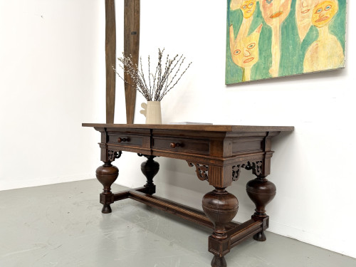 Bureau néo-Renaissance en chêne massif, circa 1900, vue 10
