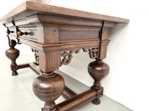 Bureau néo-Renaissance en chêne massif, circa 1900, vue 12