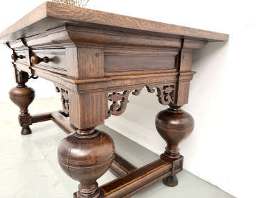 Bureau néo-Renaissance en chêne massif, circa 1900, vue 12