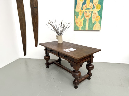 Bureau néo-Renaissance en chêne massif, circa 1900, vue 21