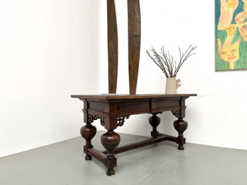 Bureau néo-Renaissance en chêne massif, circa 1900, vue 26