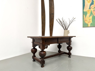 Bureau néo-Renaissance en chêne massif, circa 1900, vue 26