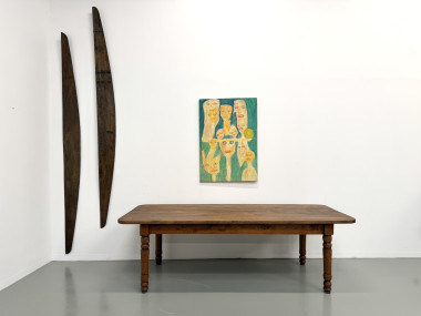 Grande table de ferme en pin des années 50, vue 2