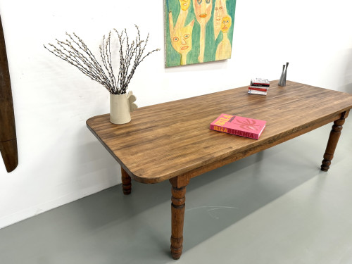 Grande table de ferme en pin des années 50, vue 17