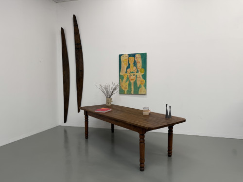 Grande table de ferme en pin des années 50, vue 34