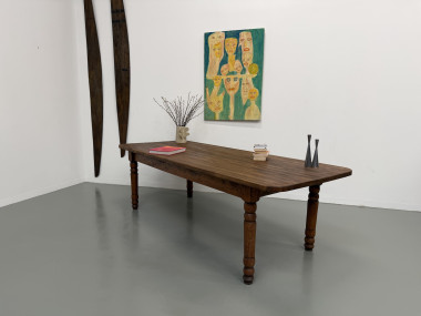 Grande table de ferme en pin des années 50, vue 35
