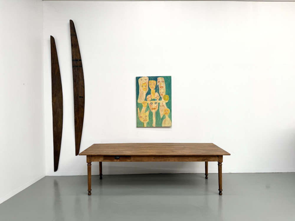 Table de ferme XL en hêtre massif, circa 1920, vue 1