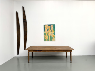 Table de ferme XL en hêtre massif, circa 1920, vue 1