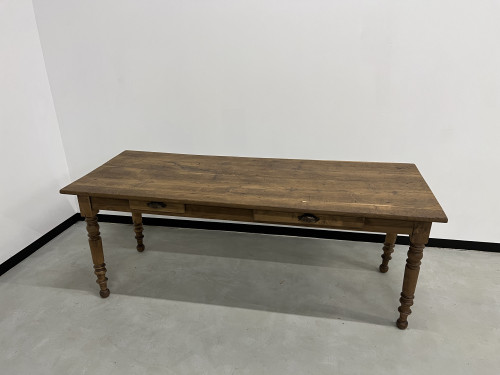 Table de ferme en chêne massif aux pieds tournés, vue 3