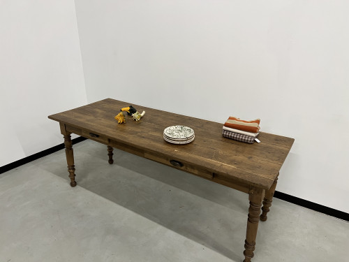 Table de ferme en chêne massif aux pieds tournés, vue 12